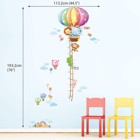 DECOWALL BS-1606 Animal Hot Air Balloon Growth Chart - Kids Wall Stickers, Peel and Stick Removable Decals