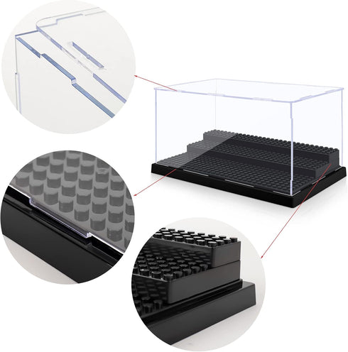 Mlikero 2 Pack Display Case for Minifigures – Removable Acrylic Box Storage with 3 Movable Steps for Collection Toys
