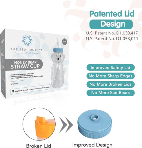 730 8-oz 3-Pack Set, The Project Honey Bear Straw Cup for Babies, Honey Bear Cup with Lid, Therapy Learning Honeybear