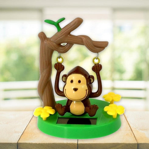 Cute Solar Monkey Swinging Animated Bobble Dancer Toy - Kawaii Solar Powered Dancing Monkey for Car Decor