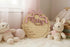 Personalized Baby Girl Birth Announcement Stat Sign with Bow Custom Round Wooden Name Plaque with Scalloped Edge