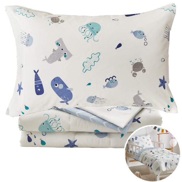 Joyreap 4 Piece Cotton Toddler Bedding Set for Kids Boys n Girls, Ocean