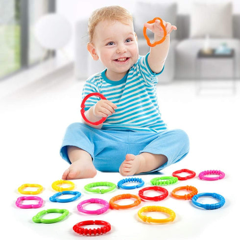 Link-to-Go Connecting Rings Toy Set for Stroller, Car Seat, Crib, Playmat, Clip On Early Education Accessory
