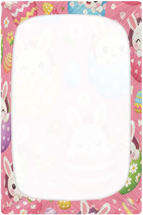 SDMKA 27x39 Inch Easter Cartoon Bunny Pink Crib Sheets for Boys Girls - Portable Microfiber Fitted Crib Sheet