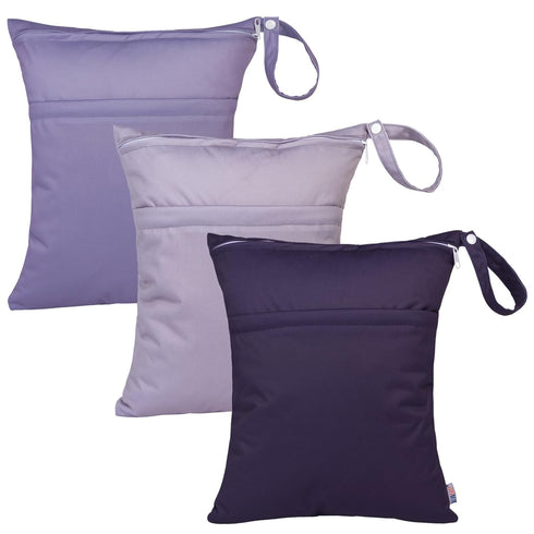 ALVABABY 3pcs Cloth Diaper Wet Dry Bags Waterproof Reusable with Two Zippered