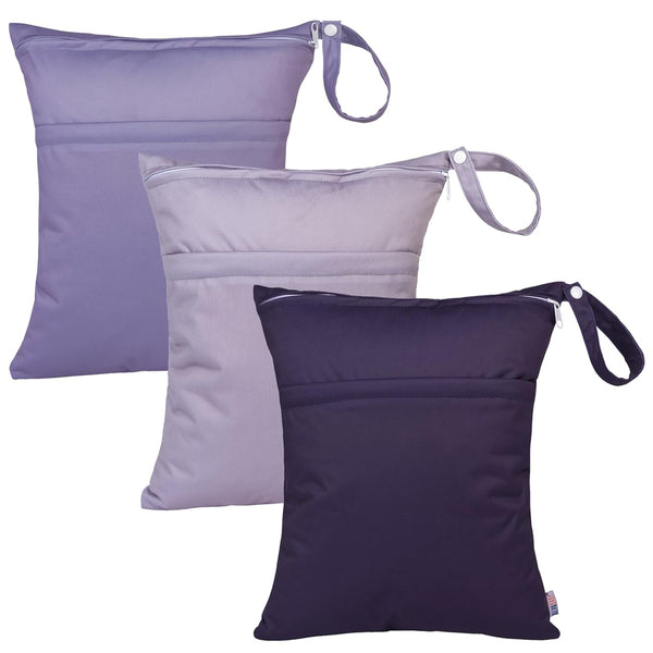 ALVABABY 3pcs Cloth Diaper Wet Dry Bags Waterproof Reusable with Two Zippered