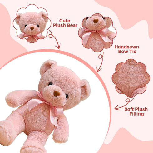 13.5" Pink Teddy Bear Stuffed Animals Soft Small Teddy Bear Cute Cuddly Stuffed Bear Plush Toys for Kids Girls Birthday