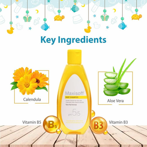 Glamzy 100 ml B3 B5 5.5 (100 ml Pack 1) Baby Shampoo | Pure & Gentle Tears Free Formula | With Calendula, Aloe Vera