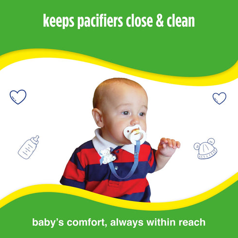 4 1 Pack Baby Buddy Bear Pacifier Holder Clip Snaps to Paci, Teether, Toy, Clips onto Baby's Shirt, Pacifier Clip