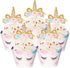 Unicorn Cupcake Toppers and Wrappers - 40 Reversible Rainbow Liners with Cute Decorations for Birthday Party