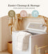 FUNNY SUPPLY 6 Wooden Play Gym with Beige Mat, Foldable Baby Play Gym, Infant Activity Mat with Hanging Toys, Natural