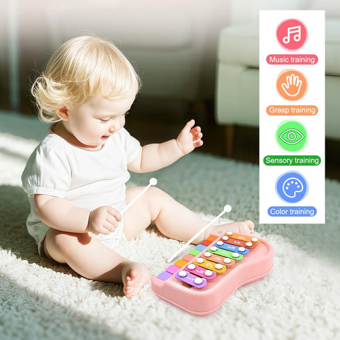 1-3, 1+ 3 1 8 Baby Piano Xylophone Toy for Toddlers Age Montessori Musical Toy Double Sided Cards Pink Educational Gift