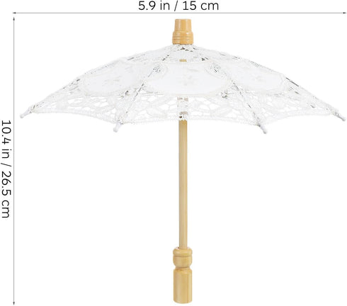 Toyvian Mini Lace Parasol: Tiny White Umbrella for Bride Doll, Vintage Wedding Bridal Umbrella for Photo Props