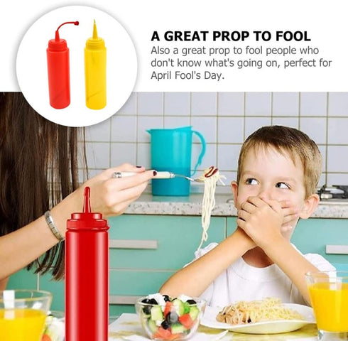 2Pcs STOBOK Fake Mustard and Ketchup Bottle Funny Fake Salad Dressing Bottle Prank Toys Phoney Condiment for Adults