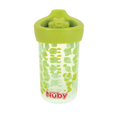 Nuby No Spill 3D Character Sippy Cup, 12 Ounce, Soft Touch Flo Silicone Top, Alligator