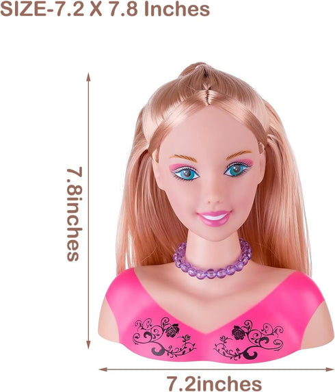 Kids Doll Head for Hair Styling and Makeup, Head Styling Doll with Accessories for Little Girls (Pink)