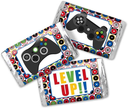 Game On! Video Gamer Birthday Party Mini Chocolate Candy Bar Sticker Wrappers - 45 Labels by AmandaCreation