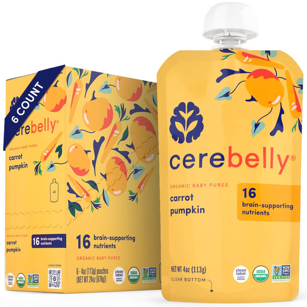 Cerebelly Baby Food Pouches – Organic Carrot Pumpkin (4 oz, Pack of 6) - Healthy Toddler Snacks