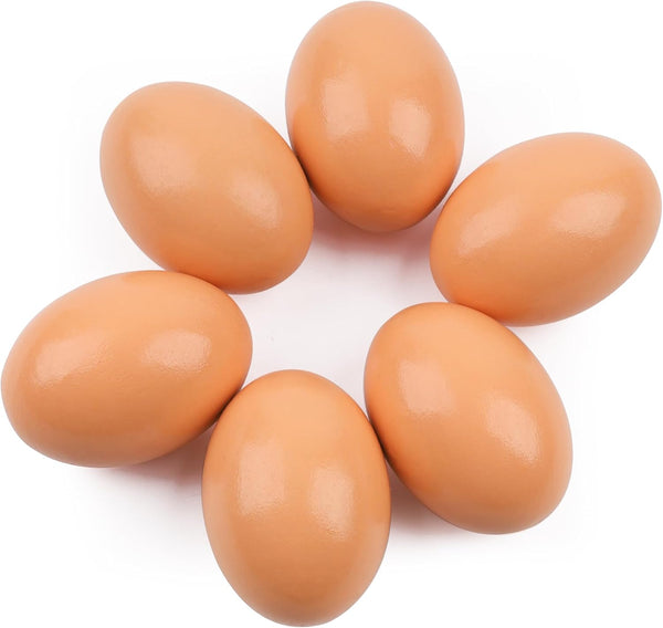 YunKo 6Pcs Wooden Fake Eggs Brown Wood Nest Easter Eggs for Craft