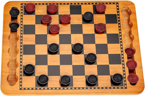WE Games Solid Wood Red and Black Checkers Board Game Set, 14.5 in. with Inset Grooves for Pieces