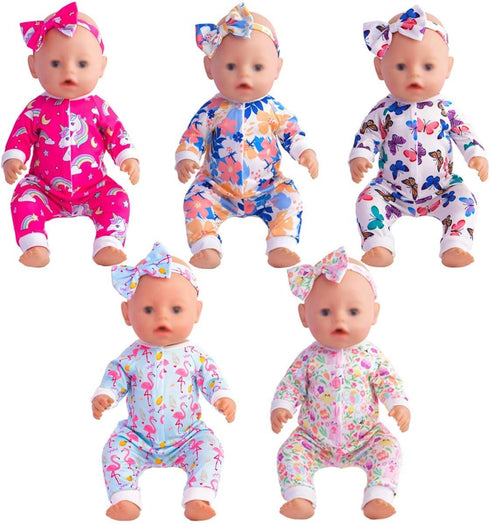 5 Sets Baby Doll Accessories, 10 PCs Baby Doll Clothes and Headbands for 15 Inch to 18 Inch Dolls