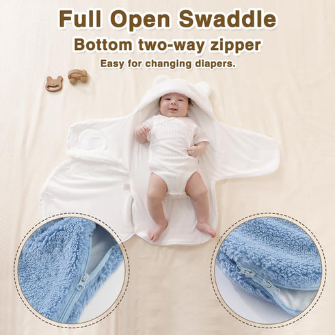 Baby Winter Fleece Swaddle Blanket 0-3 Months - Warm Adjustable Newborn Wrap for Boys Girls