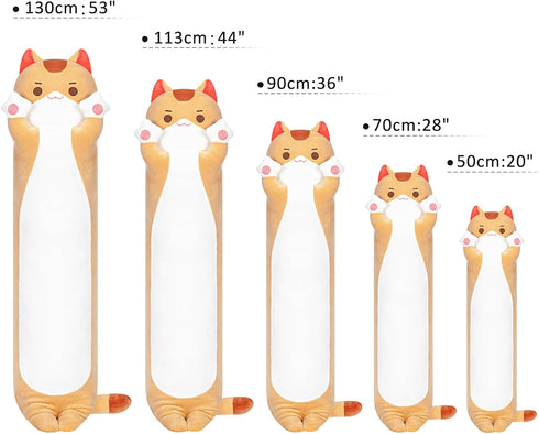 Long Cat Plush - Cute Brown Cat Stuffed Animals, Soft Plushies, Kawaii Kids Plush Sleeping Throw Pillow Doll (20 Inch)