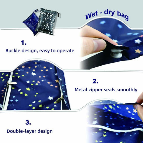 yuntop 2 Pcs Waterproof Reusable Wet Dry Bag for Diaper Baby Cloth Gym Clothes Washable Travel Bags for Beach Pool