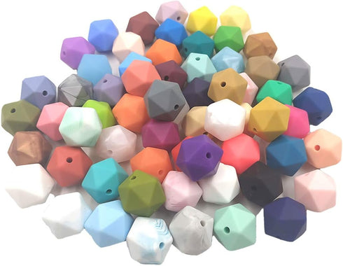 50pcs 14mm Silicone Polyhedron Pearl Beads for Keychain, Mom Necklace Making, DIY Craft Jewelry Accessory