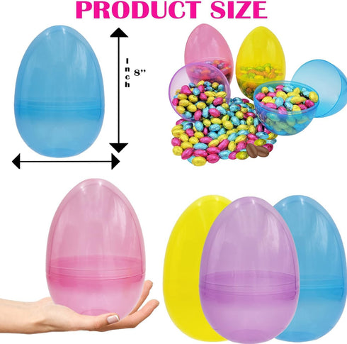 8 Inch (2 Pack) 8" (2-Pack) The Dreidel Company Massive Translucent Easter Eggs Colorful Bright Plastic Easter Eggs