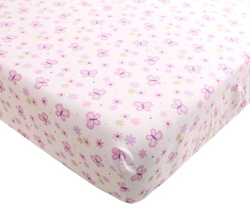 Generic -3 Pack- 28x52 Inches, Floral Butterfly Crib Fitted Sheet for Girls Pink,Floral Baby Sheets for Standard Crib