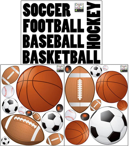 Sports Wall Decor for Boys Room - Mural Stickers, Children's Wall Decals for Soccer, Baseball, Basketball Art