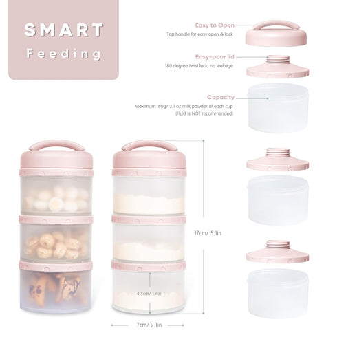 2 Pack, Termichy Stackable Formula Dispenser Portable Milk Powder Container, Light Pink