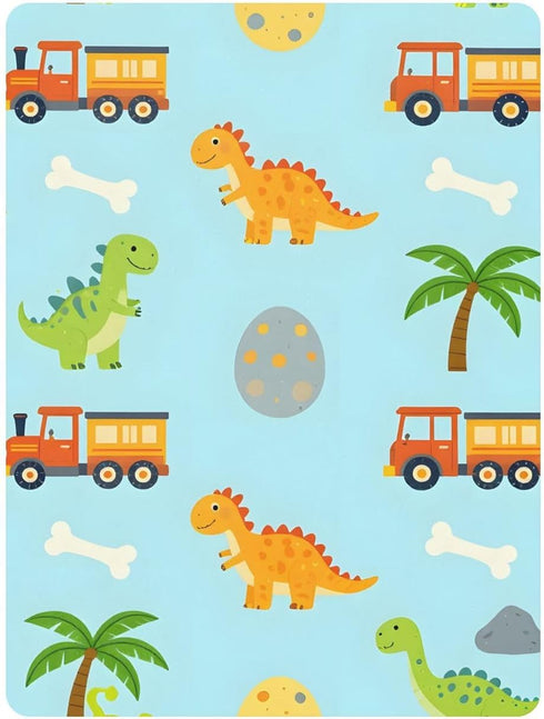 CZXW 52" 28" Cartoon Dinosaurs and Construction Vehicles Crib Sheets Fitted x Natural Cotton Soft & Breathable for Baby