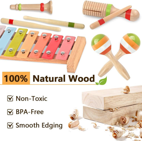1-3,Percussion Set 3+ 1 2 3 Baby Musical Instruments for Girls-Montessori Wooden Toys for Toddlers Instruments