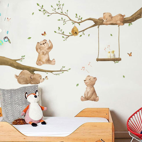 Runtoo Woodland Animal Wall Decals - Bear Stickers for Kids' Bedroom & Nursery Decor