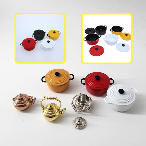 Set 1:12 Miniature Scale Models Dollhouse Accessory Coffee Pot Cup Beverage Bottle Kettle (Dutch Oven Red)
