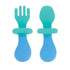Nuby First Fork and Spoon Set, Utensils with Safety Guards for Babies 6+ Months, Green and Blue