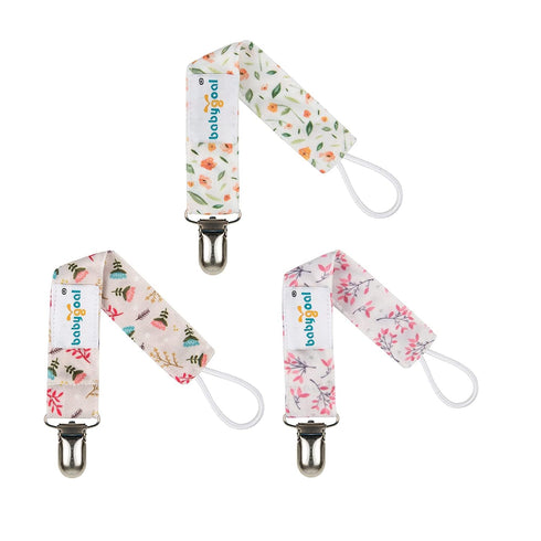 Babygoal Floral Pacifier Clips, 6 Pack Pacifier Holder Clips for Boys and Girls, Fits Most Pacifier Styles, Teething