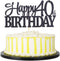 PALASASA Black Glitter Happy 40th Birthday Cake Topper, 40 Anniversary Party Decoration