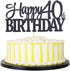PALASASA Black Glitter Happy 40th Birthday Cake Topper, 40 Anniversary Party Decoration