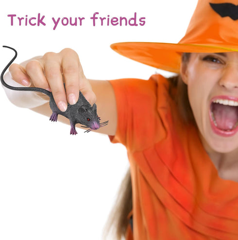 LUOEM 2pcs Lifelike Fake Mouse, Realistic Mice Toy for Halloween Prank Decorations (Black, Gray)