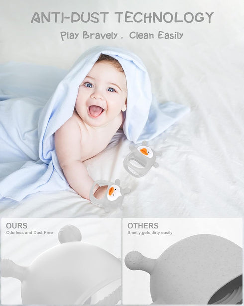 0-6 Teething Toys for Babies Months, Never Drop Silicone Baby Teether, Hand Pacifier for Sucking, Soothing Pain Relief