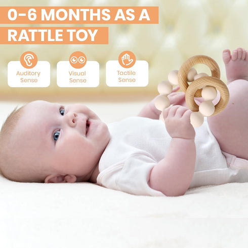 0-6 6-12 Socub Baby Teething Toys for Months- BPA-Free Food-Grade Silicone & Natural Beech Wood Teether Ring