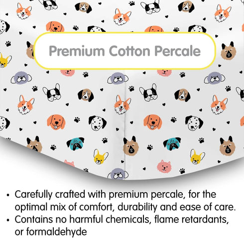 52" 28"/132 71 cm (2-Pack) BreathableBaby Cotton Percale Fitted Sheet, for x x Crib & Toddler Bed Mattress, Dogs