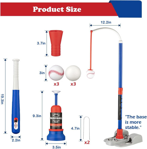 Set 3-8 VROGTIK Adjustable T-Ball for Kids | Outdoor Baseball Toy with Bat, Ball & Tee | Sports Gift for Toddlers