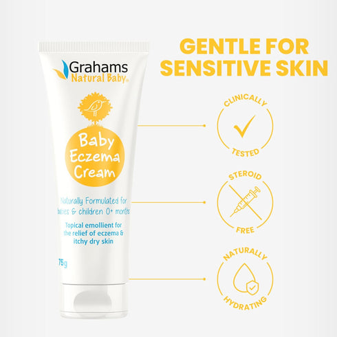 Newborn-12 (75g) Grahams Natural Baby Eczema Cream Moisturizer for Years | Rash, Redness, Dry Skin & Itch Relief |