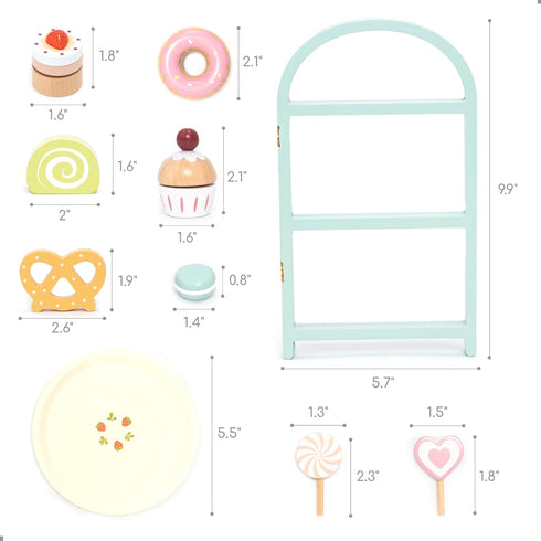 Playset Set 3 4 5 6 UMU Wooden Dessert Pretend Play Kitchen Toy with Stand, Cupcakes, Donuts, Macarons, Candy & More