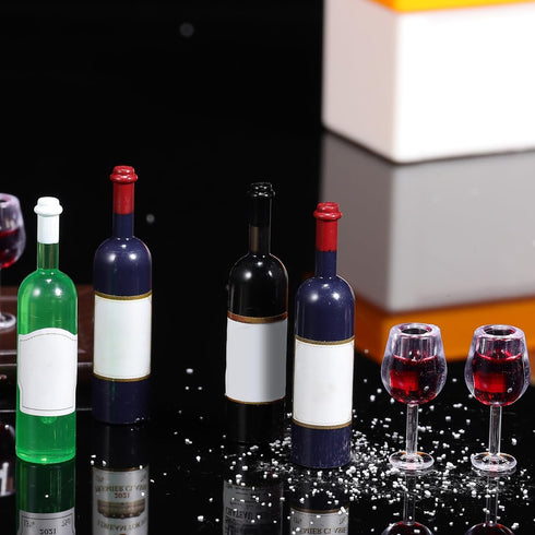 18Pcs Set NUOBESTY Mini Bottles Dollhouse Champagne Miniature Red Wine Bottle Mini Cocktail Glasses Drink Cups