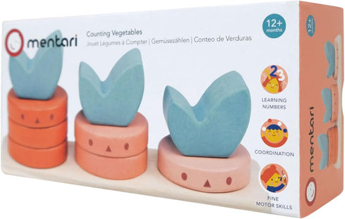 Counting Vegetables - 10pcs Stacking Wooden Ring Set for Toddler Educational Toy to Boost Fine Motor Skills Age 12M+